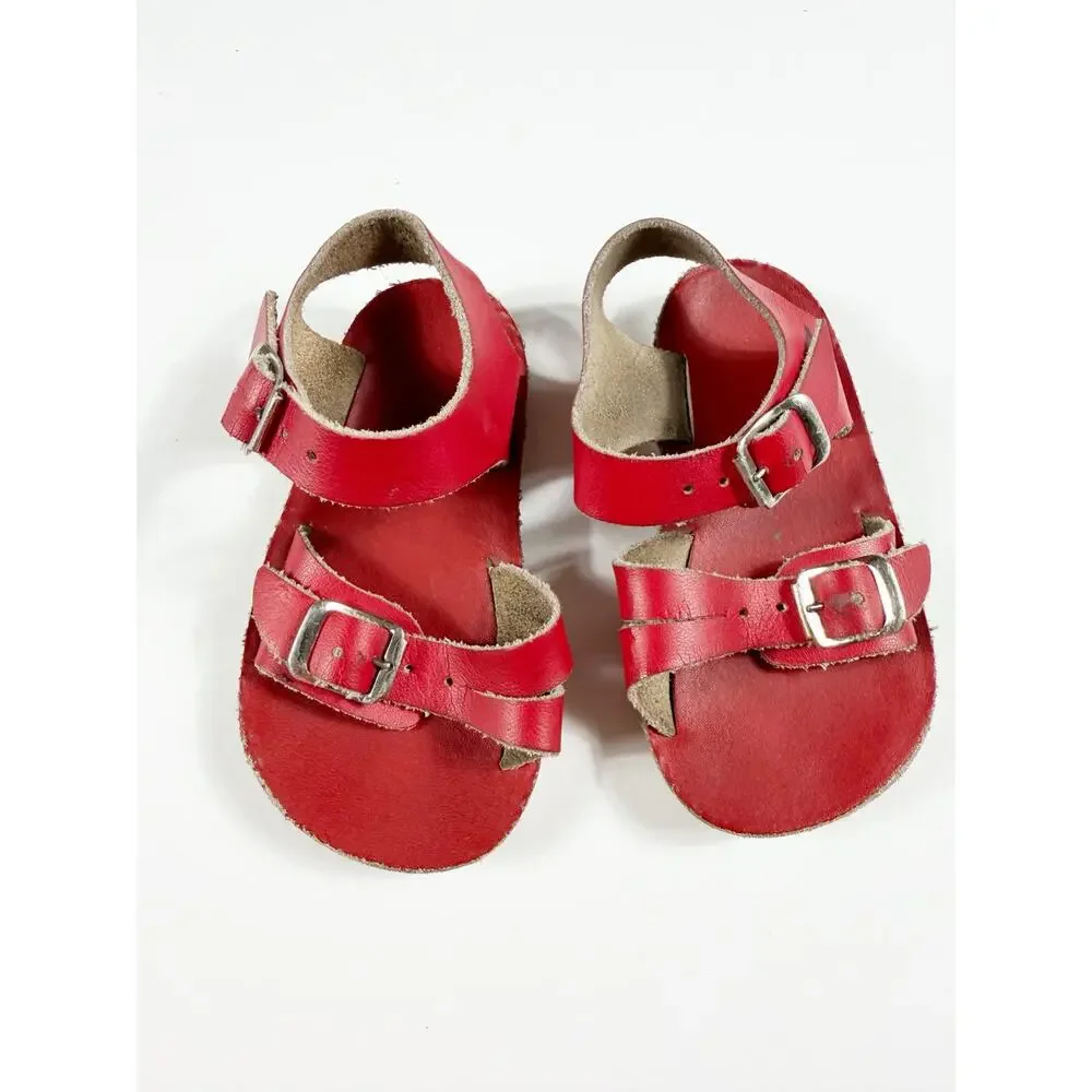 Salt Water Original Red Leather Sandals Size 4 Toddler
